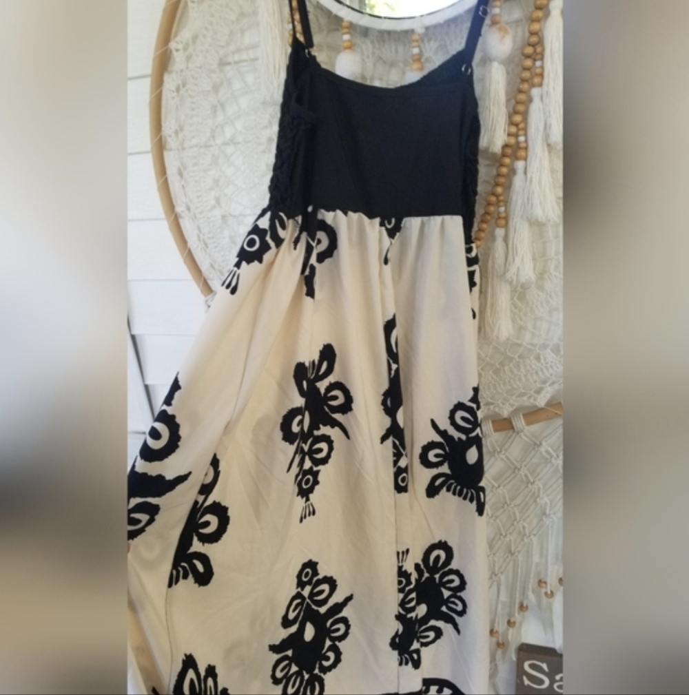 Black and Cream Print Maxi Dress Adjustable Straps - Picture 5 of 7